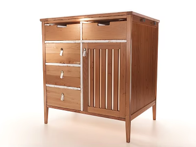 Simple Brown Wooden Storage Cabinet With Drawers And Slatted Doors For Home Organization 3d model