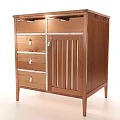 Simple Brown Wooden Storage Cabinet With Drawers And Slatted Doors For Home Organization