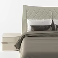 Double Bed with Diamond Tufted Headboard Gray Frame Brown Bedding and White Bedside Tables 3d model