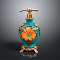 Turquoise Decorative Dispenser With Gold Accents And Orange Flower Design