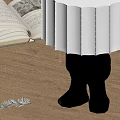 Table Lamp With Silver Humanoid Leg Base White Pleated Lampshade Near Open Book Wooden Floor