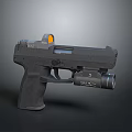 Tactical Black Pistol with Red Dot Sight and Tactical Flashlight Modern Design for Self Defense