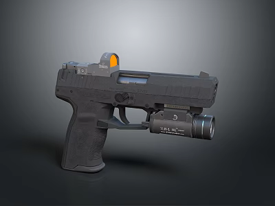 Tactical Black Pistol with Red Dot Sight and Tactical Flashlight Modern Design for Self Defense 3d model