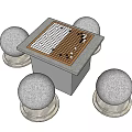 Stone Square Table with Four Round Stone Chairs and Chessboard Top 3d model