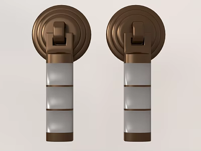 Modern Brown Door Handles with Striped Transparent Panels and Circular Base 3d model