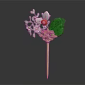 Golden Hairpin Jewelry With White Flowers Red Centers Green Leaf And Pearls