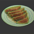 Fresh Sliced Watermelon Served on Blue and White Striped Plate