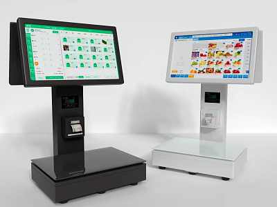Modern Office Appliances Retail Checkout Terminals with Touchscreen Displays Black White Design Payment Systems 3d model