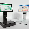 Modern Office Appliances Retail Checkout Terminals with Touchscreen Displays Black White Design Payment Systems