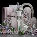 Elegant Wedding Decoration With Floral Arrangements Arch Pillars And Purple Pink Flowers