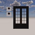 Black Double Doors With Glass Panes And Brass Handles For Home Entrance