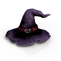 Purple Witch Hat with Red Belt and Silver Buckle Pointed Top Fabric Material
