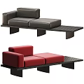Modern Two Seater Sofa Black and Red Upholstered with Wooden Legs and Extended Seat Design