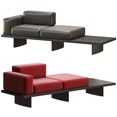 Modern Two Seater Sofa Black and Red Upholstered with Wooden Legs and Extended Seat Design 3d model