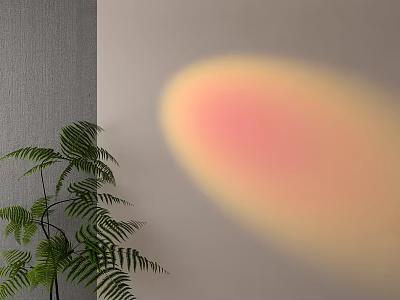 Decorative Light with Pink and Yellow Halo Against Grey Wall and Fern Plant 3d model