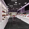 Modern Bright Color Makeup Store Interior With Stylish Display Counters And Cosmetics Products