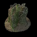 Moss Covered Wooden Stump With Stone Base And Natural Textured Surface