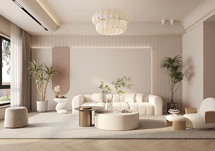 modern living room cream living room 3d model