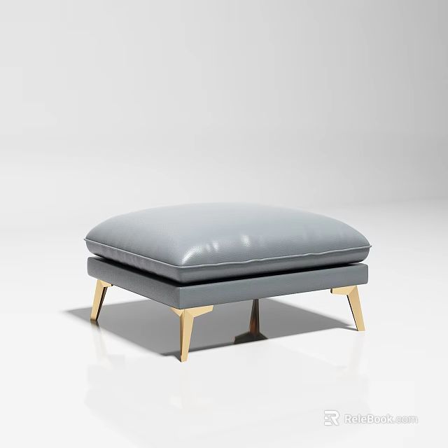 Modern Light Gray Padded Ottoman With Golden Legs And Smooth Surface 3d model 
