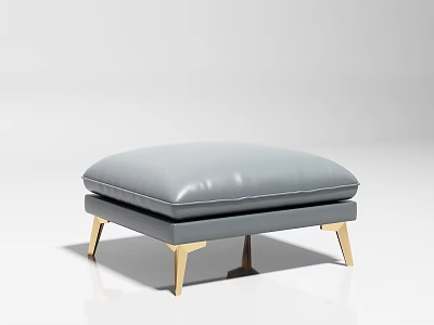 Modern Light Gray Padded Ottoman With Golden Legs And Smooth Surface 3d model