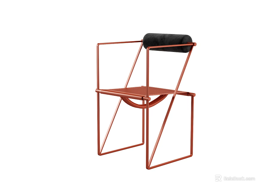 Modern Geometric Design Leisure Chair With Red Frame And Black Seat Cushion 3d model 