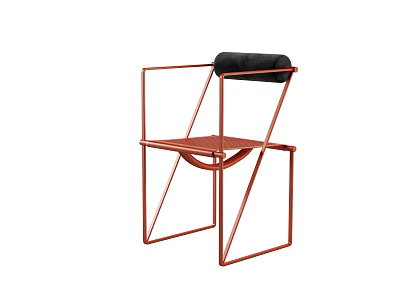 Modern Geometric Design Leisure Chair With Red Frame And Black Seat Cushion 3d model