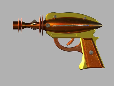 Detailed 3D Model Gun with Golden Copper Metallic Texture Barrel Grip and Shiny Surface 3d model