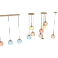 Colorful Modern Glass Chandeliers With Spherical Design And Golden Bases For Interior Decor
