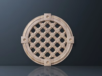 Wooden Circular Decorative Lattice Panel With Intricate Star Pattern And Frame Fasteners 3d model