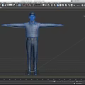 Game Movie Character In Blue Shirt And Pants With Cap Arms Outstretched On Black Background