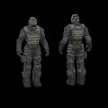 Man In Tactical Gear Full Body Front And Back Views On Black Background