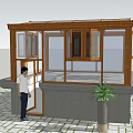 Wooden Frame Sunroom With Glass Walls Gray Base And Potted Plant