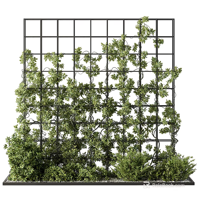 Green Plant Wall With Grid Structure And Lush Foliage Coverage 3d model 