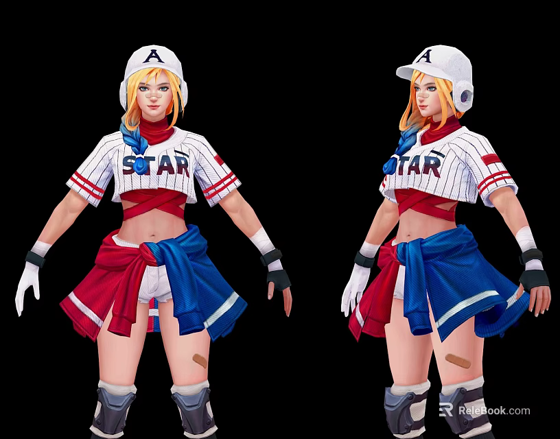 Game and Movie Character in STAR Jersey Red White Blue Outfit White Cap Blonde Hair 3d model 