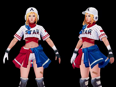 Game and Movie Character in STAR Jersey Red White Blue Outfit White Cap Blonde Hair 3d model