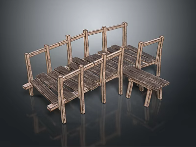 Rustic Wooden Bench And Stool Set With Frame And Planks Design 3d model