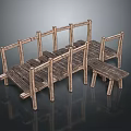 Rustic Wooden Bench And Stool Set With Frame And Planks Design