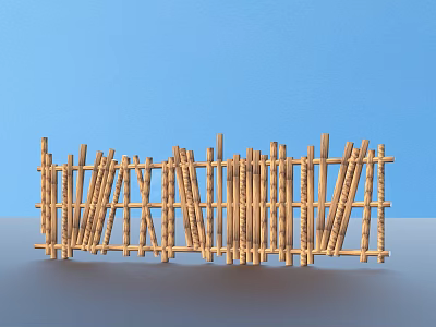Natural Bamboo Fence With Crossed Sticks For Outdoor Garden Decoration 3d model