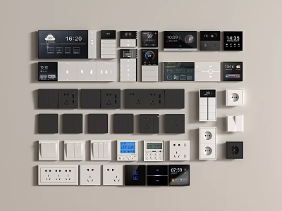 Modern Switch Panels With Various Styles Colors And Functional Digital Display Designs 3d model