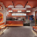 CoCo Bubble Tea Shop Interior With Orange Decor And Seating Area 3d model