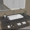 Bathroom Cabinet Rack with LED Mirror White Basin Dark Countertop Lower Shelves and Towels Toiletries