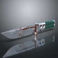 Bloodstained Metal Knife With Green Handle And Dark Background Reflection 3d model