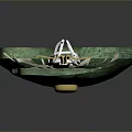 Green Textured Weapon With Two Golden Circular Elements And Surface Details