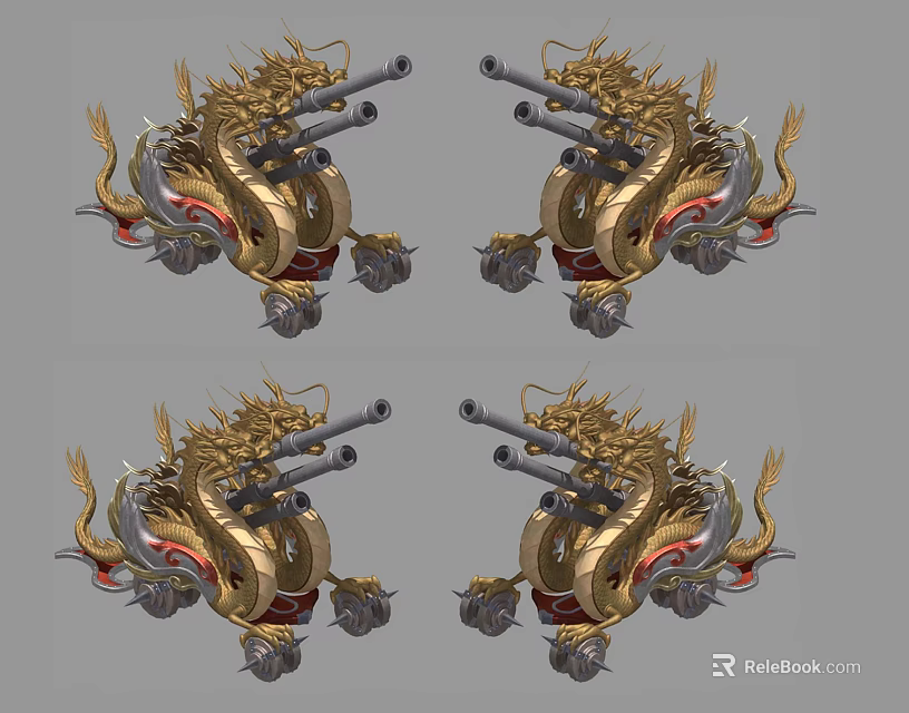 Golden Dragon Decorated Weapon Cannon With Intricate Traditional Ornate Design 3d model 