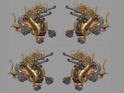 Golden Dragon Decorated Weapon Cannon With Intricate Traditional Ornate Design 3d model
