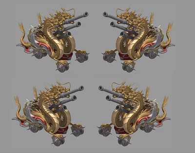 Golden Dragon Decorated Weapon Cannon With Intricate Traditional Ornate Design 3d model