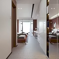 Modern Hotel Room With Twin Beds Brown Vertical Striped Wall And Black White Abstract Art