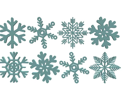 Various Teal Snowflake Designs With Different Shapes And Patterns For Winter Decoration 3d model