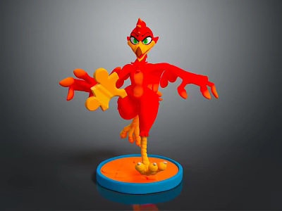 Red Fantasy Creature Character 3D Model With Green Eyes And Orange Claws On Blue Base 3d model