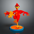 Red Fantasy Creature Character 3D Model With Green Eyes And Orange Claws On Blue Base